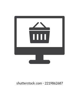 Online Shopping Icon - Basket With Computer Icon