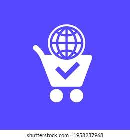 Online shopping icon with cart and globe