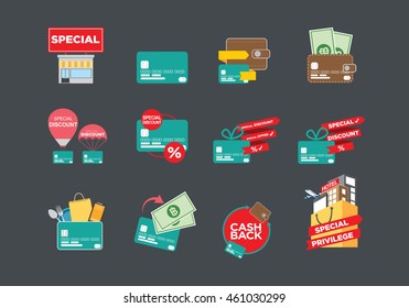 Online shopping icon, Credit card and Promotions.