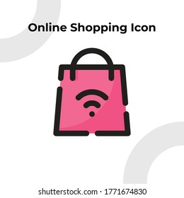 Online Shopping Icon with Dashed Filled Outline Style, Vector Editable