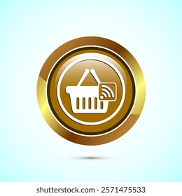 Online shopping icon design illustration. Shopping symbol for apps and websites. Gold color round button design