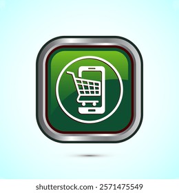 Online shopping icon design illustration. Shopping symbol for apps and websites. Green color square button design