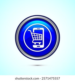 Online shopping icon design illustration. Shopping symbol for apps and websites. Blue color round button design