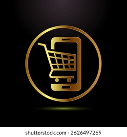 Online shopping icon design illustration. Shopping sign symbol in gold color style