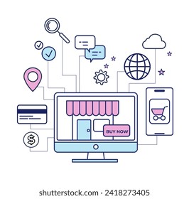 Icono de compras en línea Icono de diseño vector ilustración