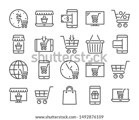 Online shopping icon. E-commerce line icons set. Vector illustration.