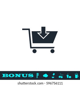 Online shopping icon flat. Black pictogram on white background. Vector illustration symbol and bonus button