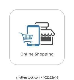On-line Shopping Icon. Flat Design. Mobile Devices and Services Concept. Isolated Illustration.
