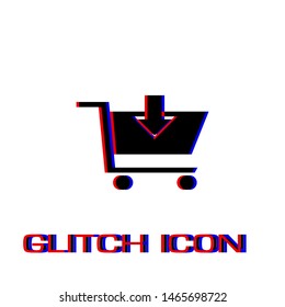Online shopping icon flat. Simple pictogram - Glitch effect. Vector illustration symbol