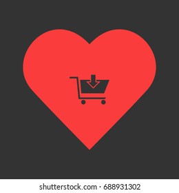 Online shopping icon flat. Simple pictogram on heart background. Vector illustration symbol