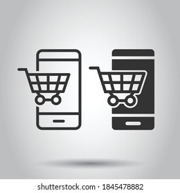 Online shopping icon in flat style. Smartphone store vector illustration on white isolated background. Market business concept.