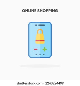 Online Shopping icon flat. Vector illustration on white background. Can used for web, app, digital product, presentation, UI and many more.