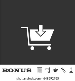Online shopping icon flat. White pictogram on black background. Vector illustration symbol and bonus icons