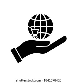 Online shopping icon. Hand icon, Shopping cart and earth. Design template vector