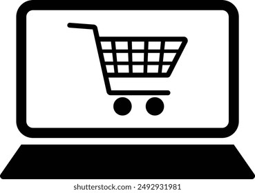 Online shopping icon isolated on white background . Laptop sign with shopping cart icon . Vector illustration