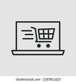 Online shopping icon. Laptop with shopping cart icon for social media, app and web design. Vector illustration