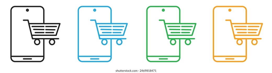 Online shopping icon line art vector