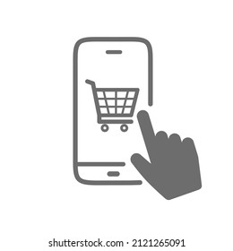 online shopping icon line vector.  shopping symbol through mobile phone isolated on white background.