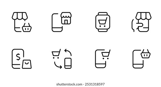 online shopping icon. Mobile e-commerce shopping icons set, payment elements. Vector illustration. Flat vector icon for apps, ui and websites.