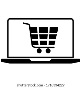 Online shopping icon in modern silhouette style design. Vector illustration isolated on white background.
