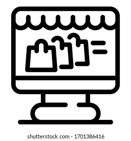 Icono de compras en línea. Contorno icono del vector de compra en línea para el diseño web aislado en fondo blanco