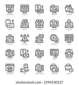Online Shopping Icon pack for your website, mobile, presentation, and logo design. Online Shopping Icon outline design. Vector graphics illustration and editable stroke.