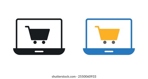 Online shopping icon set in black and colored version