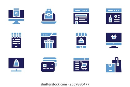 Online shopping icon set. Bold style. Duotone colors. creditcard, onlineshopping, shopping, onlineshop, onlinestore, online, monitor, ecommerce.