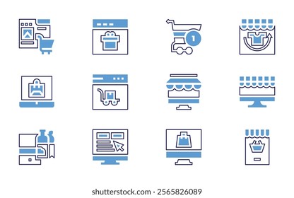 Online shopping icon set. Bold line style. Duotone colors. Editable stroke. shoppingcart, onlineshopping, shopping, ecommerce, onlineshop.