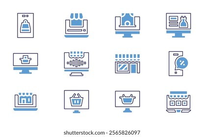 Online shopping icon set. Bold line style. Duotone colors. Editable stroke. onlineshopping, shoppingbasket, onlinestore, shoppingonline, ecommerce, discount, onlinepayment.