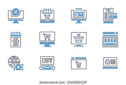 Online shopping icon set. Bold line style. Duotone colors. Editable stroke. onlineshopping, onlinepayment, onlineshop, buy, web, banking, onlineorder, ecommerce, sold, marketplace.