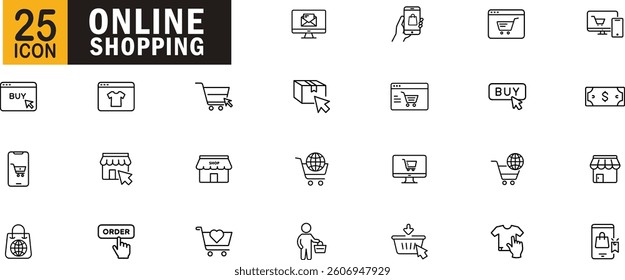 Online Shopping Icon Set. E commerce, Checkout, and Shopping Cart Icons