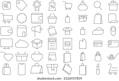 Online shopping icon set for e-commerce store. Thin line art editable stroke.