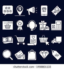Online shopping icon set in flat style. Mobile commerce symbols collection. Vector illustration.