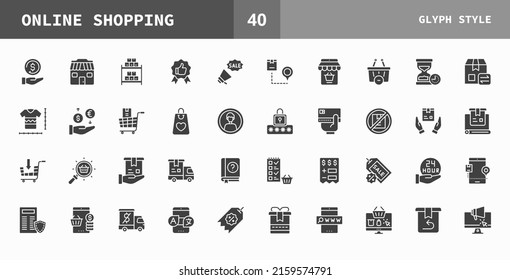 Online Shopping icon set glyph of vector icons. Can used for digital product, presentation, UI and many more.