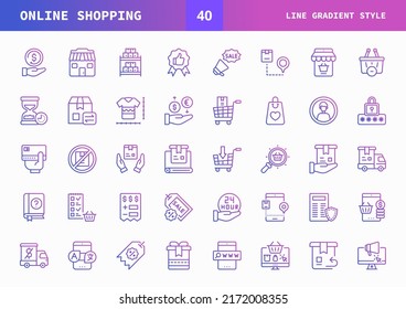 Online Shopping icon set Line Gradient of vector icons. Can used for digital product, presentation, UI and many more.