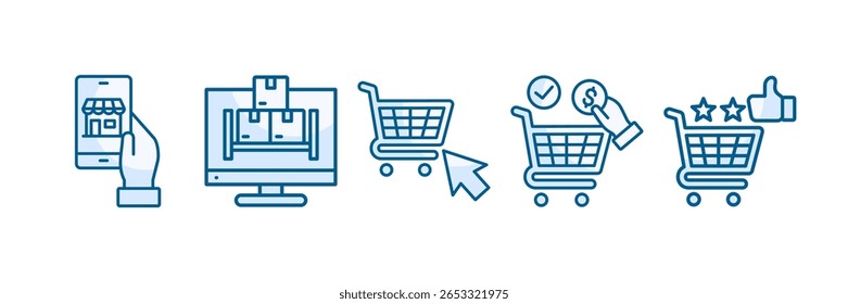 Online Shopping Icon Set Multiple Style Collection, Contendo design e-Commerce, Vitrine Digital, Cart Checkout, Experiência de Compras
