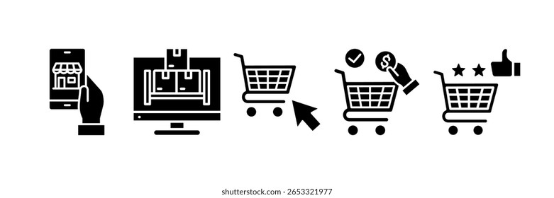 Online Shopping Icon Set Multiple Style Collection, Contendo design e-Commerce, Vitrine Digital, Cart Checkout, Experiência de Compras