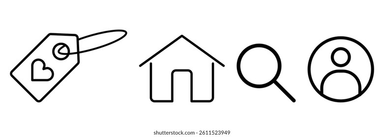 Online shopping icon set. Outlined making purchases, home, search, profile favorites sign and symbol vector illustration.