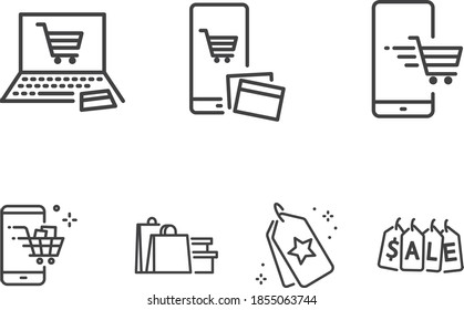 conjunto de iconos de compra en línea conjunto de vector isolar
