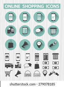 Online shopping icon set for web interface, mobile application, Shop, Store, Promotion, Advertising, E-commerce concept