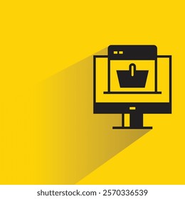 online shopping icon with shadow on yellow background