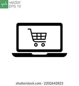 Online Shopping Icon Solid. Shopping Cart. Trolley Bag For Sale, Purchase Or Buy In E Commerce Retail Shop Platform. Internet Market Symbol. Vector Illustration. Design On White Background. EPS 10