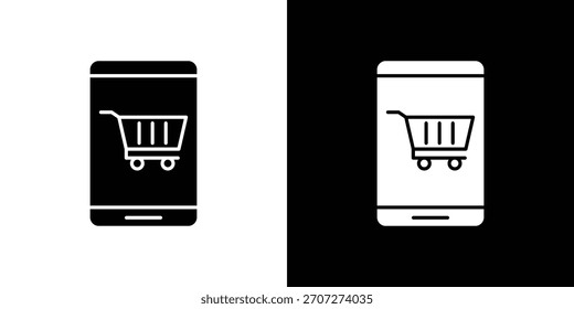 Icono de compras en línea en conjunto de silueta sólida. Ilustración vectorial.