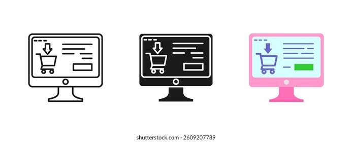 Online shopping icon. Symbol representing an ecommerce website. Web store illustration. Buy and sale sign for online shopping.