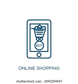 online shopping icon. Thin linear online shopping outline icon isolated on white background. Line vector online shopping sign, symbol for web and mobile