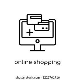 online shopping icon. Trendy modern flat linear vector online shopping icon on white background from thin line collection, outline vector illustration