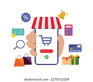online shopping icon using mobile phone