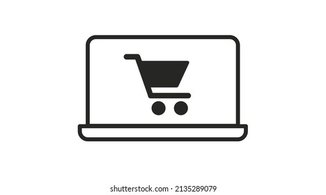 Icono de compras en línea. Ilustración editable en blanco y negro de vectores con un carrito