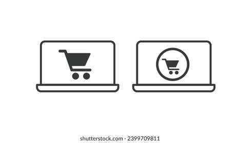 Icono de compras en línea. Ilustración editable en blanco y negro de vectores con un carrito